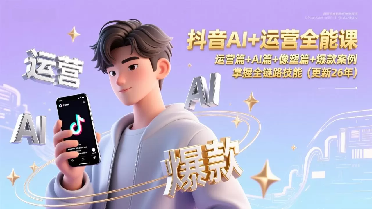 抖音AI+运营全能课，运营篇+AI篇+像塑篇+爆款案例，掌握全链路技能(更新26年