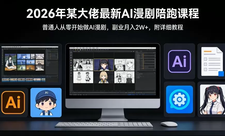 26年某大佬最新Ai漫剧陪跑课程，普通人从零开始做AI漫剧，副业月入2W+