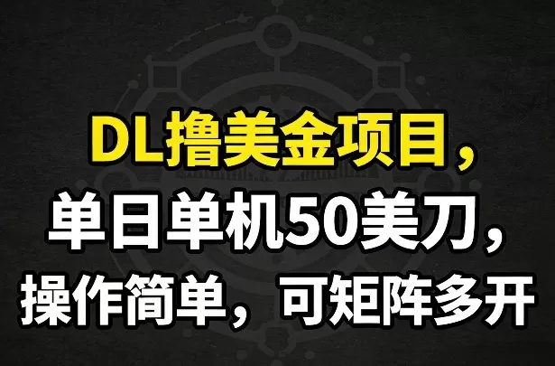 DL撸美金项目，单日单机50美刀，操作简单，可矩阵多开