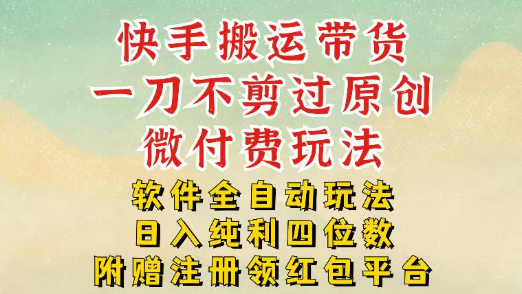 快手搬运带货，一刀不剪过原创，微付费玩法，软件全自动玩法，日入纯利四位数【揭秘】