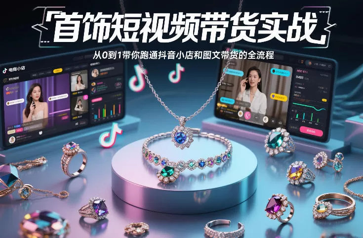 首饰短视频带货实战,从0到1带你跑通抖音小店和图文带货的全流程