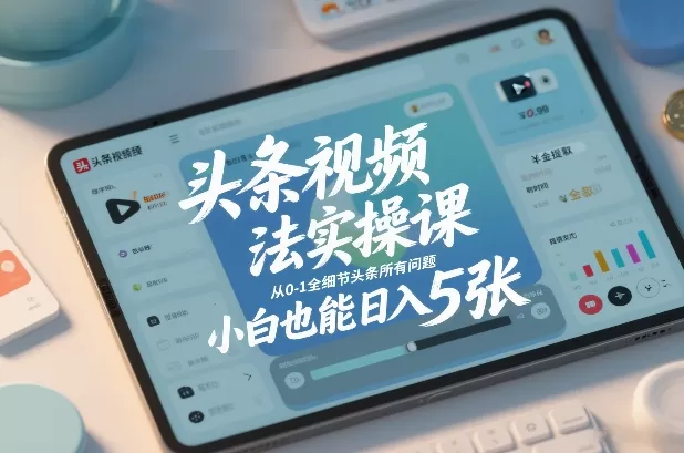 头条视频玩法实操课,从0-1全细节头条所有问题,小白也能日入5张