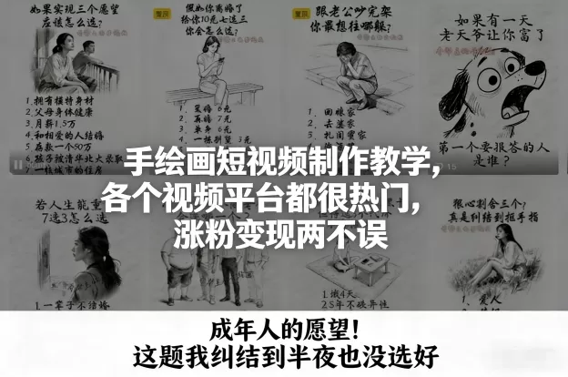 手绘画短视频制作教学，各个视频平台都很热门，涨粉变现两不误