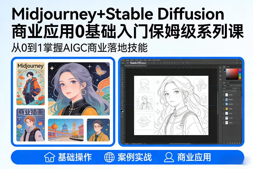 AIGC商业应用Midjourney+Stable Diffusion教程，0基础入门保姆级系列课