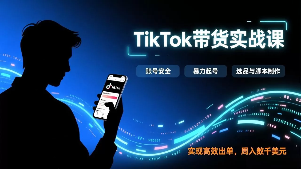 TikTok带货实战课,涵盖账号安全、暴力起号、选品与脚本制作,实现高效出单,周入数千美元