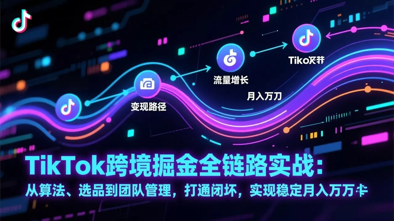 TikTok跨境掘金全链路实战:从算法、选品到团队管理,打通闭环,实现稳定月入万刀
