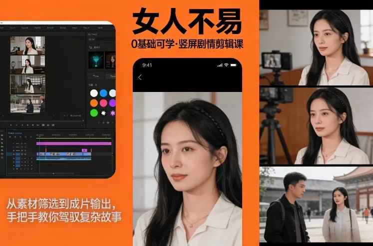 0基础可学！《女人不易》竖屏剧情剪辑课，从素材筛选到成片输出，手把手教你驾驭复杂故事