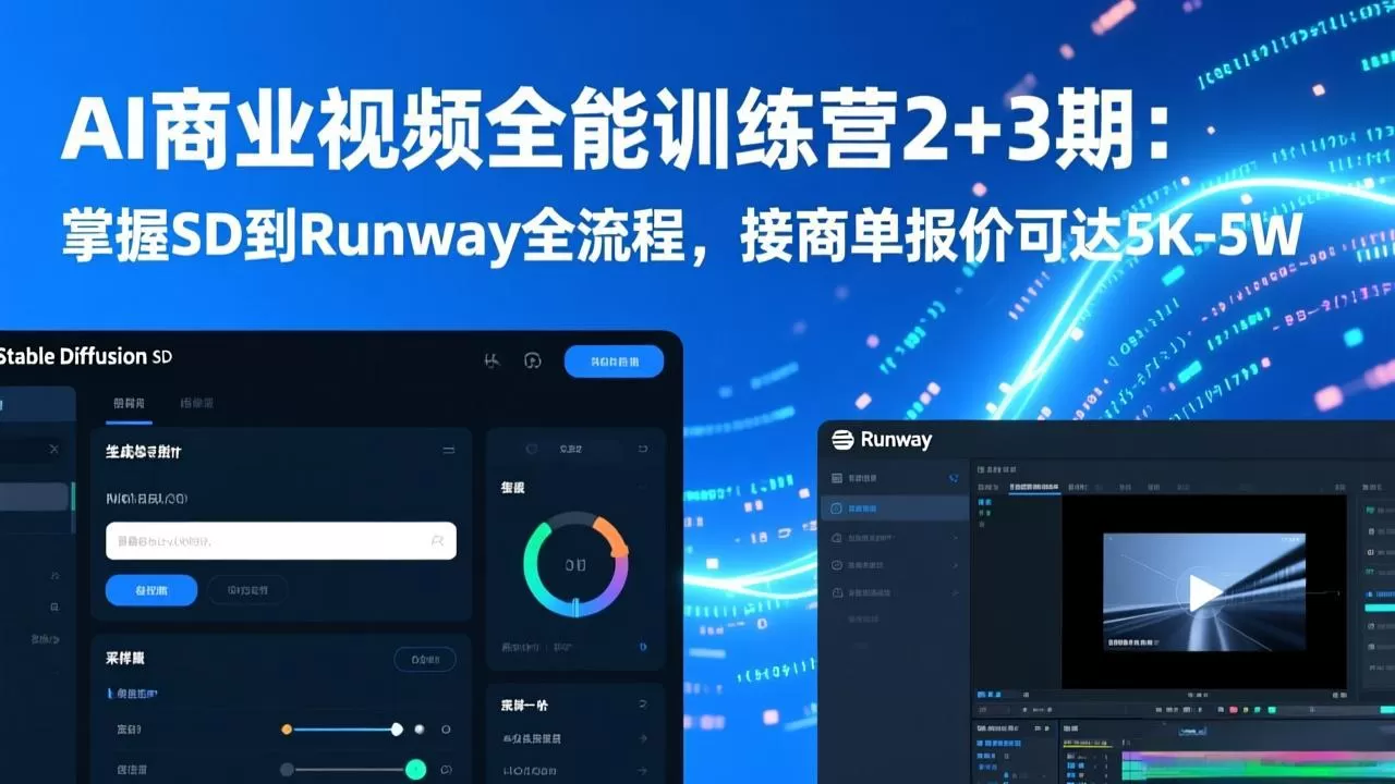 AI商业视频全能训练营2+3期：掌握SD到Runway全流程，接商单报价可达5K-5W