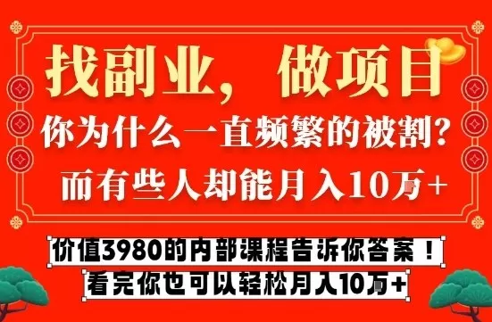 价值3980的网创内部课程,告诉你互联网创业月入10个W的秘密【揭秘】