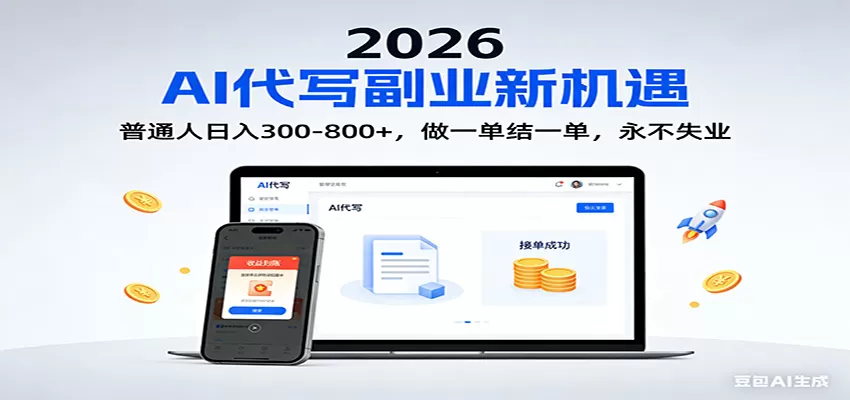 2026 副业首选！AI 代写日入 300-800，普通人0门槛，做一单结一单！