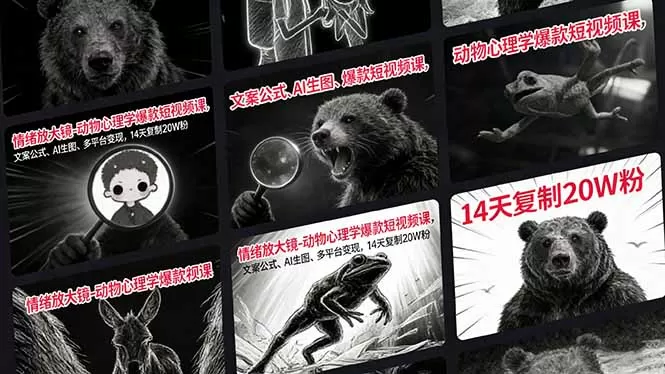 情绪放大镜-动物心理学爆款短视频课，文案公式、AI生图、多平台变现，14天复制20W粉