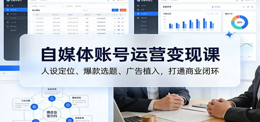 自媒体账号运营变现课:人设定位、爆款选题、广告植入,打通商业闭环